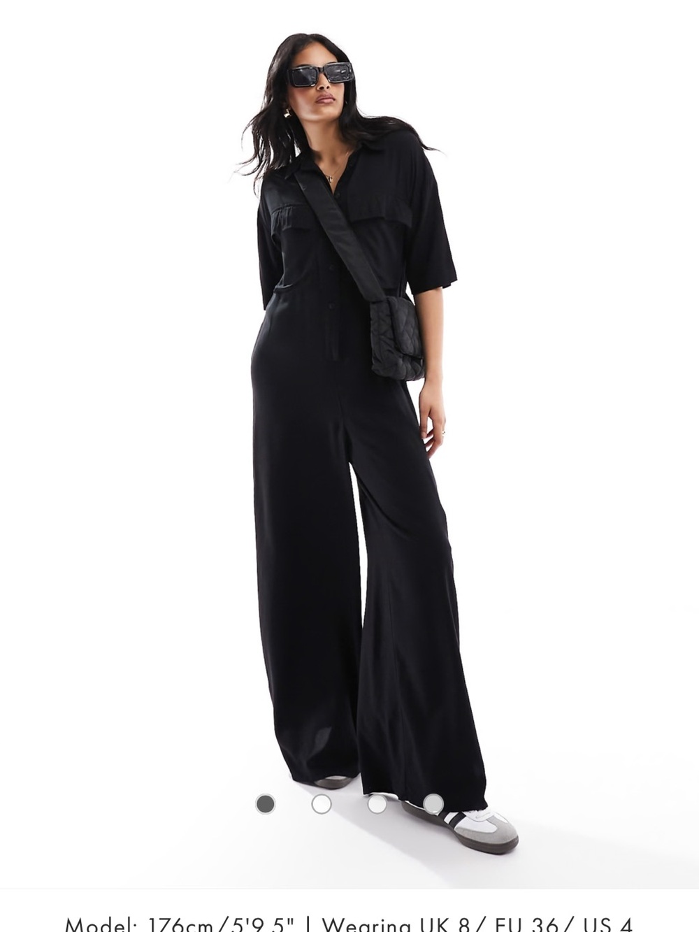 ASOS Black Slouchy Short-Sleeve Wide-Leg Utility Jumpsuit - Picture 2 of 8